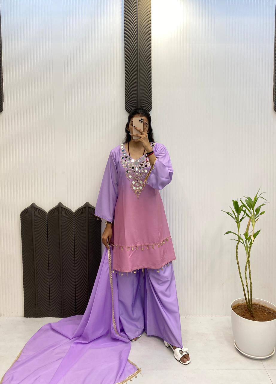 💫✨ EXCLUSIVE PRINTED CRAPE SILK 3-PIECE PLAZO SET-LG-2008 ✨💫