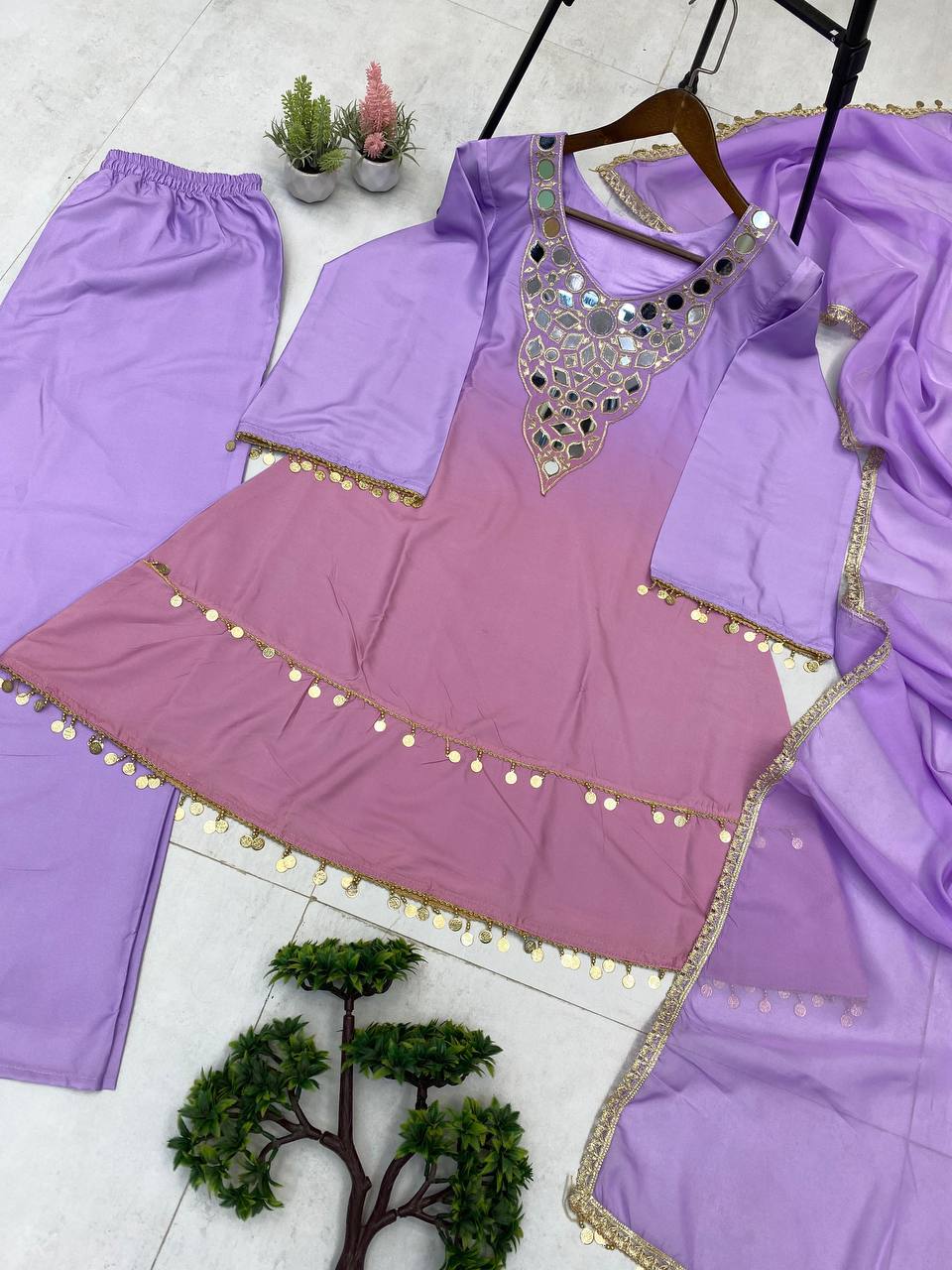 💫✨ EXCLUSIVE PRINTED CRAPE SILK 3-PIECE PLAZO SET-LG-2008 ✨💫