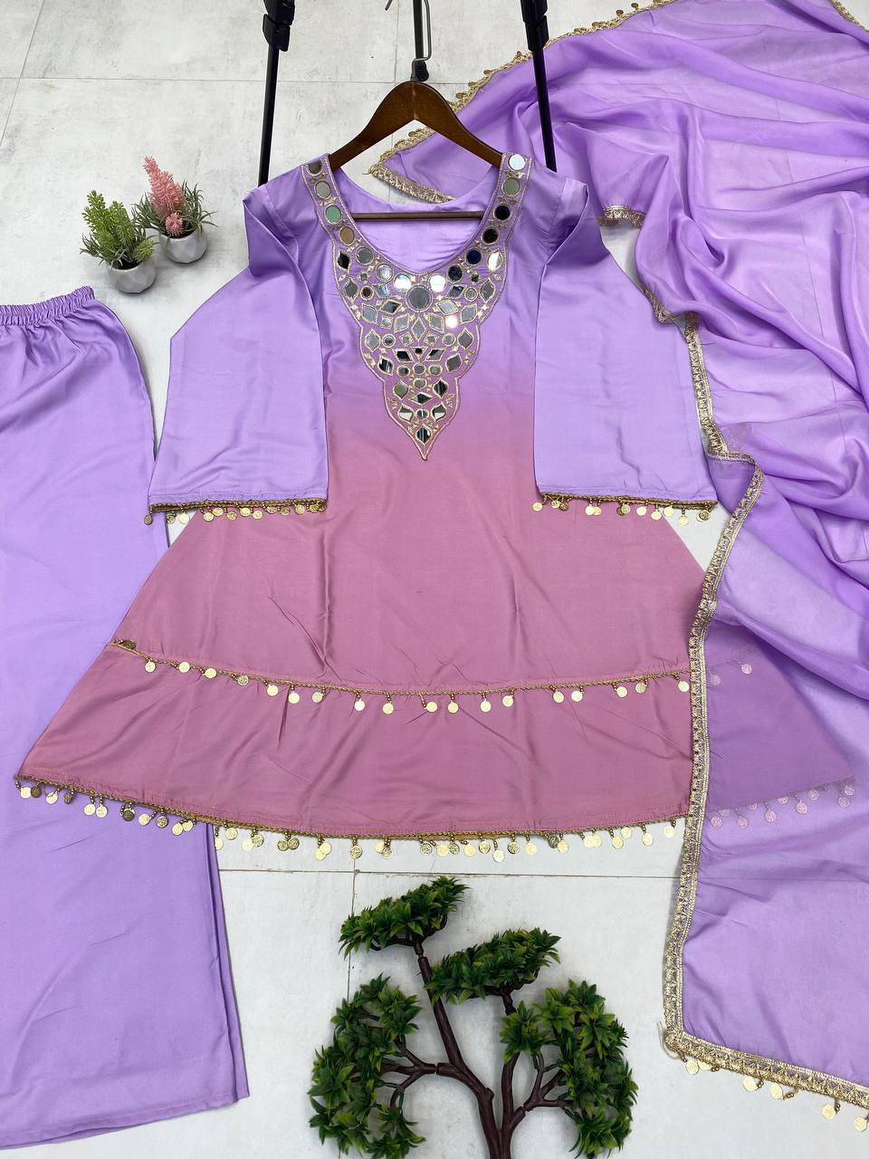 💫✨ EXCLUSIVE PRINTED CRAPE SILK 3-PIECE PLAZO SET-LG-2008 ✨💫