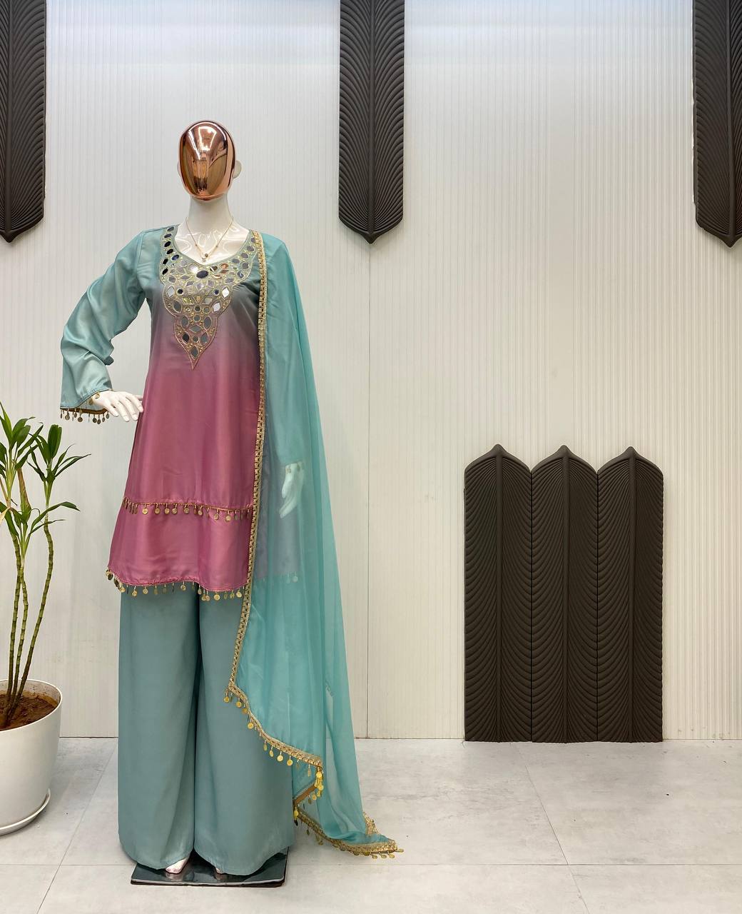 💫✨ EXCLUSIVE PRINTED CRAPE SILK 3-PIECE PLAZO SET-LG-2008 ✨💫