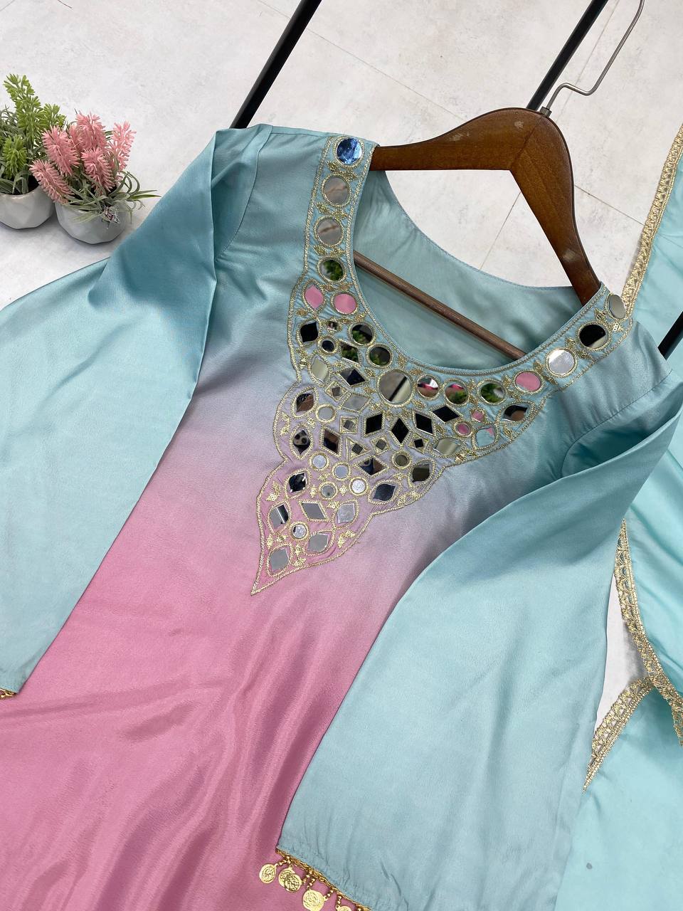 💫✨ EXCLUSIVE PRINTED CRAPE SILK 3-PIECE PLAZO SET-LG-2008 ✨💫