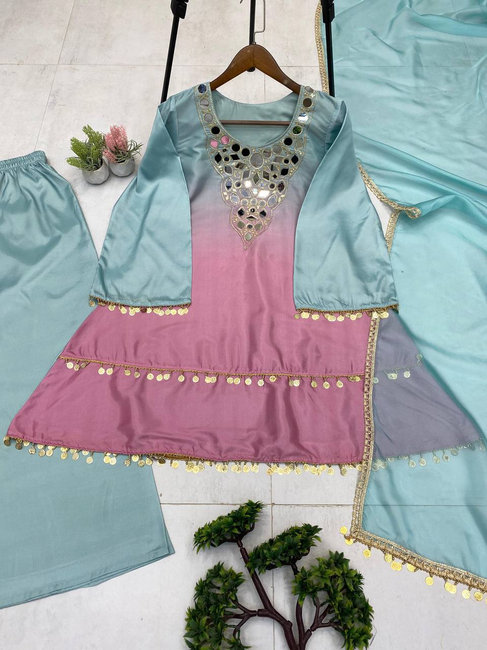 💫✨ EXCLUSIVE PRINTED CRAPE SILK 3-PIECE PLAZO SET-LG-2008 ✨💫