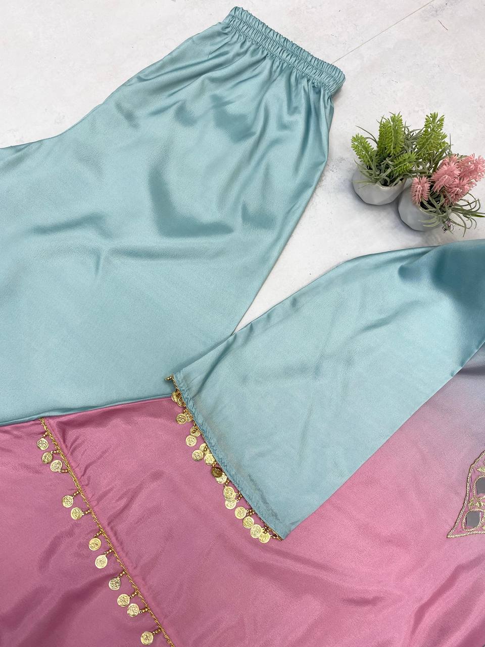 💫✨ EXCLUSIVE PRINTED CRAPE SILK 3-PIECE PLAZO SET-LG-2008 ✨💫