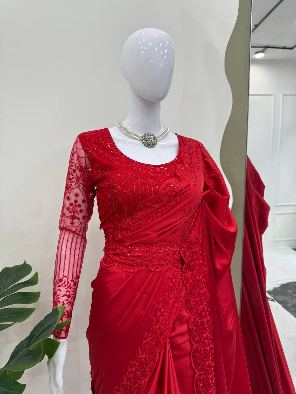 ✨ Stunning Designer Saree with Belt – Satin Silk Elegance ✨