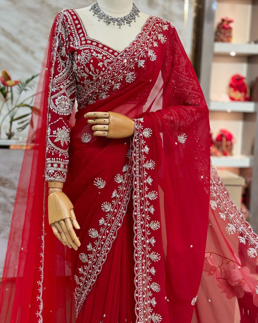 ✨ Elegant Charm – Designer Crunchy Silk Saree ✨