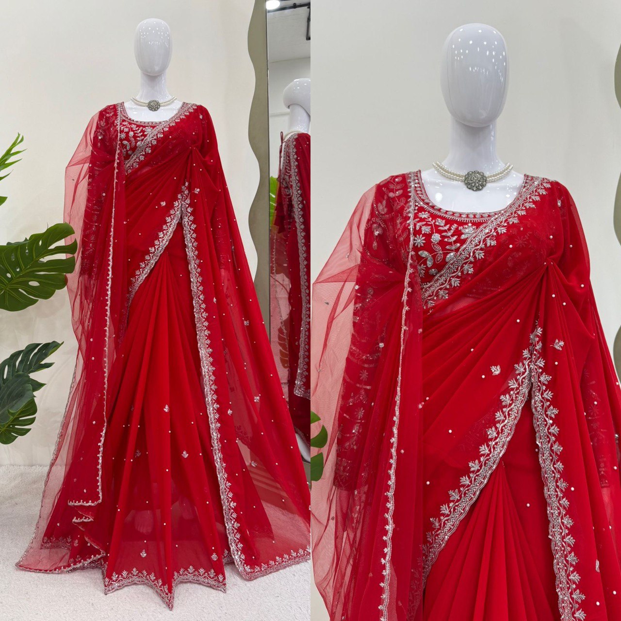 ✨ Elegant Charm – Designer Crunchy Silk Saree ✨