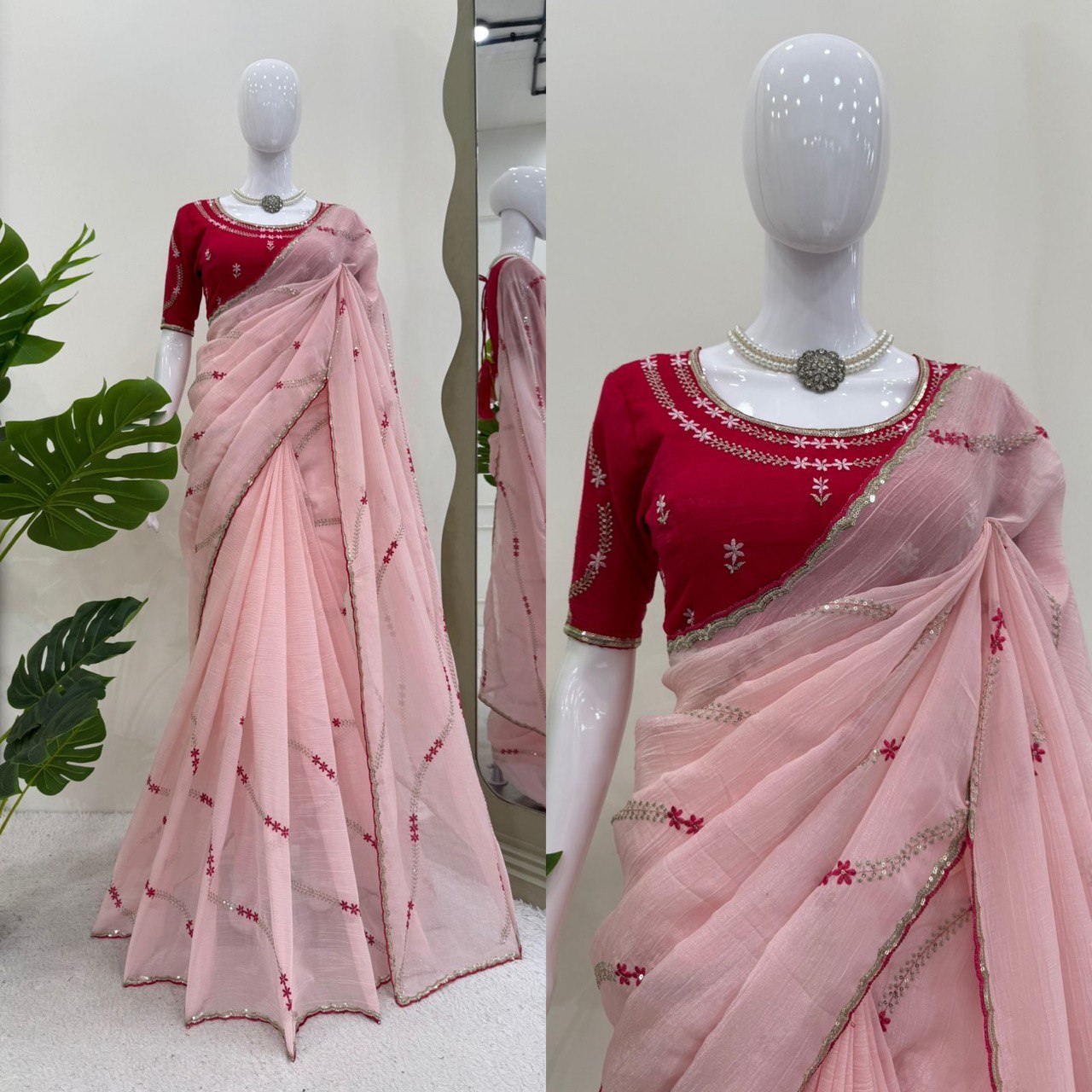 ✨ Elegant Charm – Designer Crunchy Silk Saree ✨