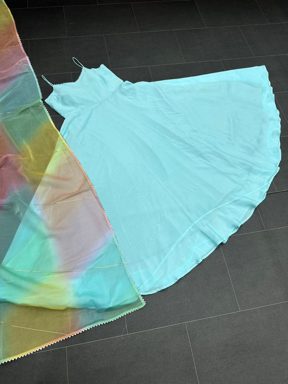 Designer Chinon Gown Set with Organza Dupatta-KD-1237🌟💗