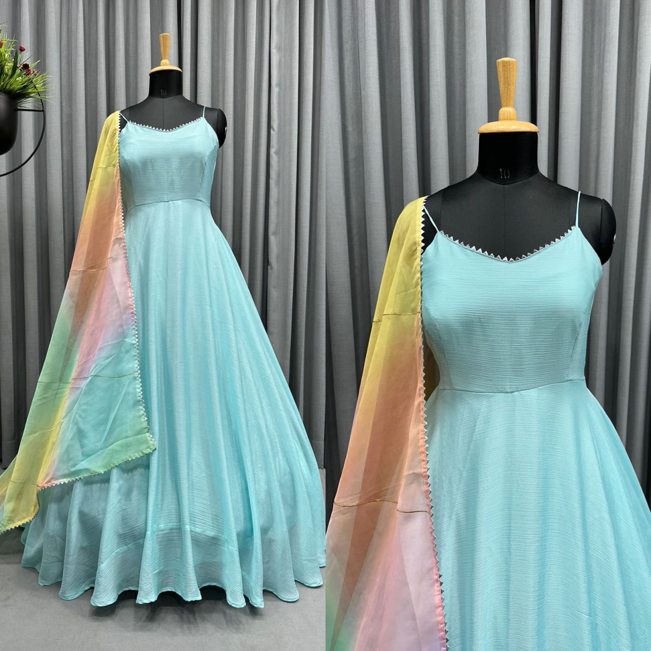 Designer Chinon Gown Set with Organza Dupatta-KD-1237🌟💗