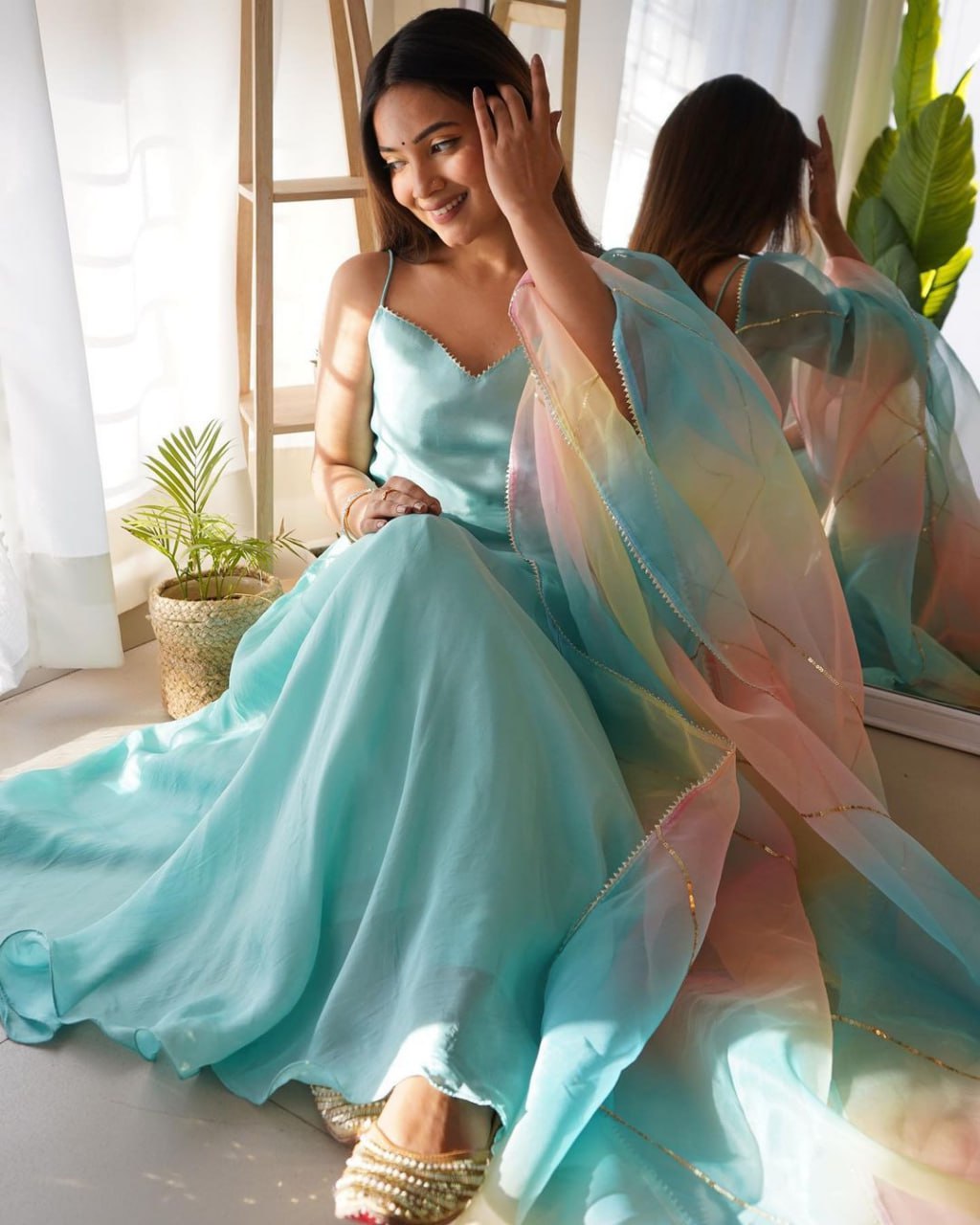 Designer Chinon Gown Set with Organza Dupatta-KD-1237🌟💗