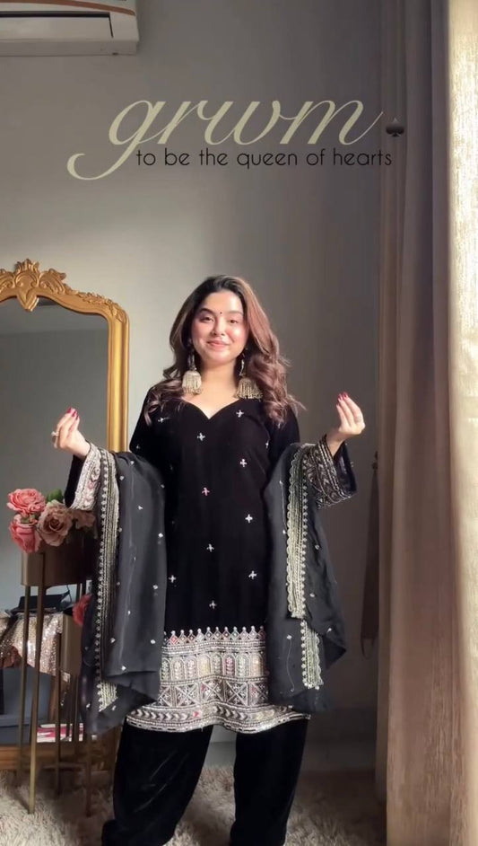 Heavy Velvet 3-Piece Palazzo Set-KD-1571