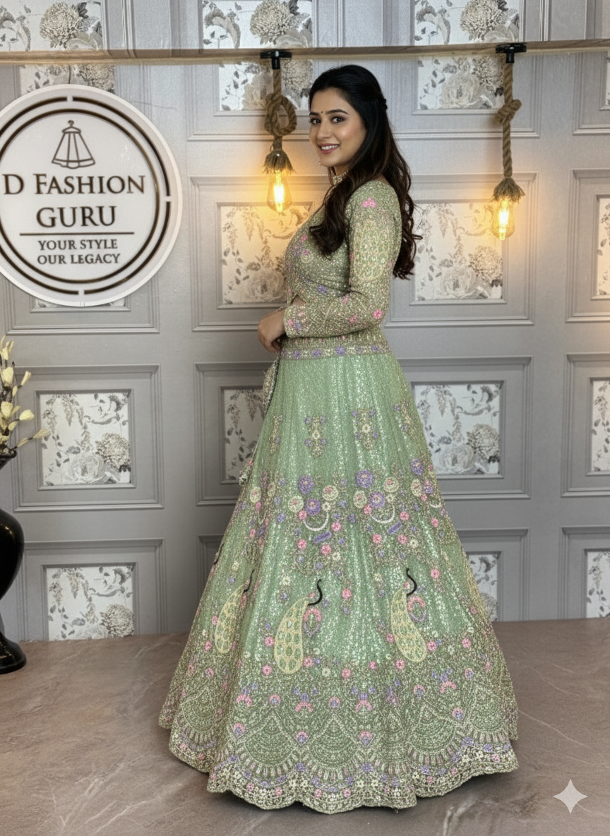 ✨ Red Butterfly Net Lehenga – Shine in Style-1676-sky-green ❤️💃