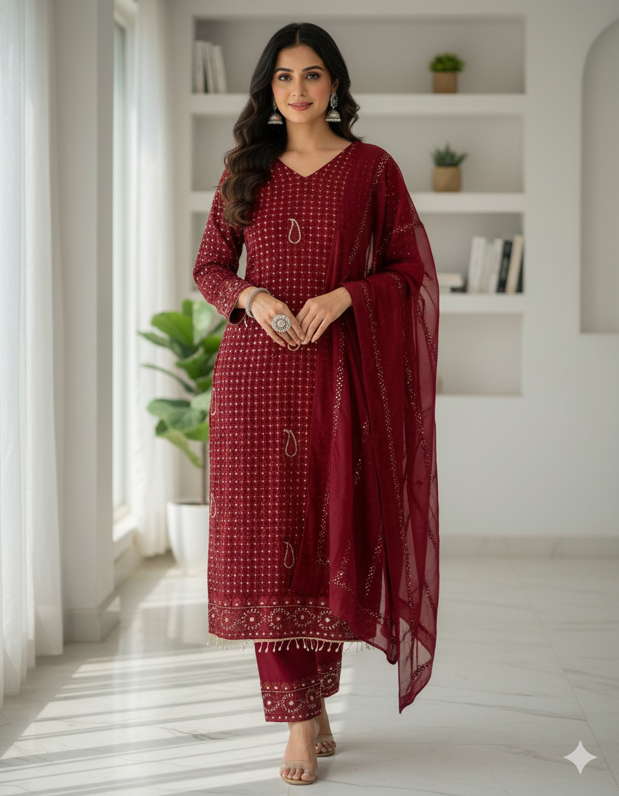 💃 Maroon Majesty Suit Set Collection-DVD-5056 ✨