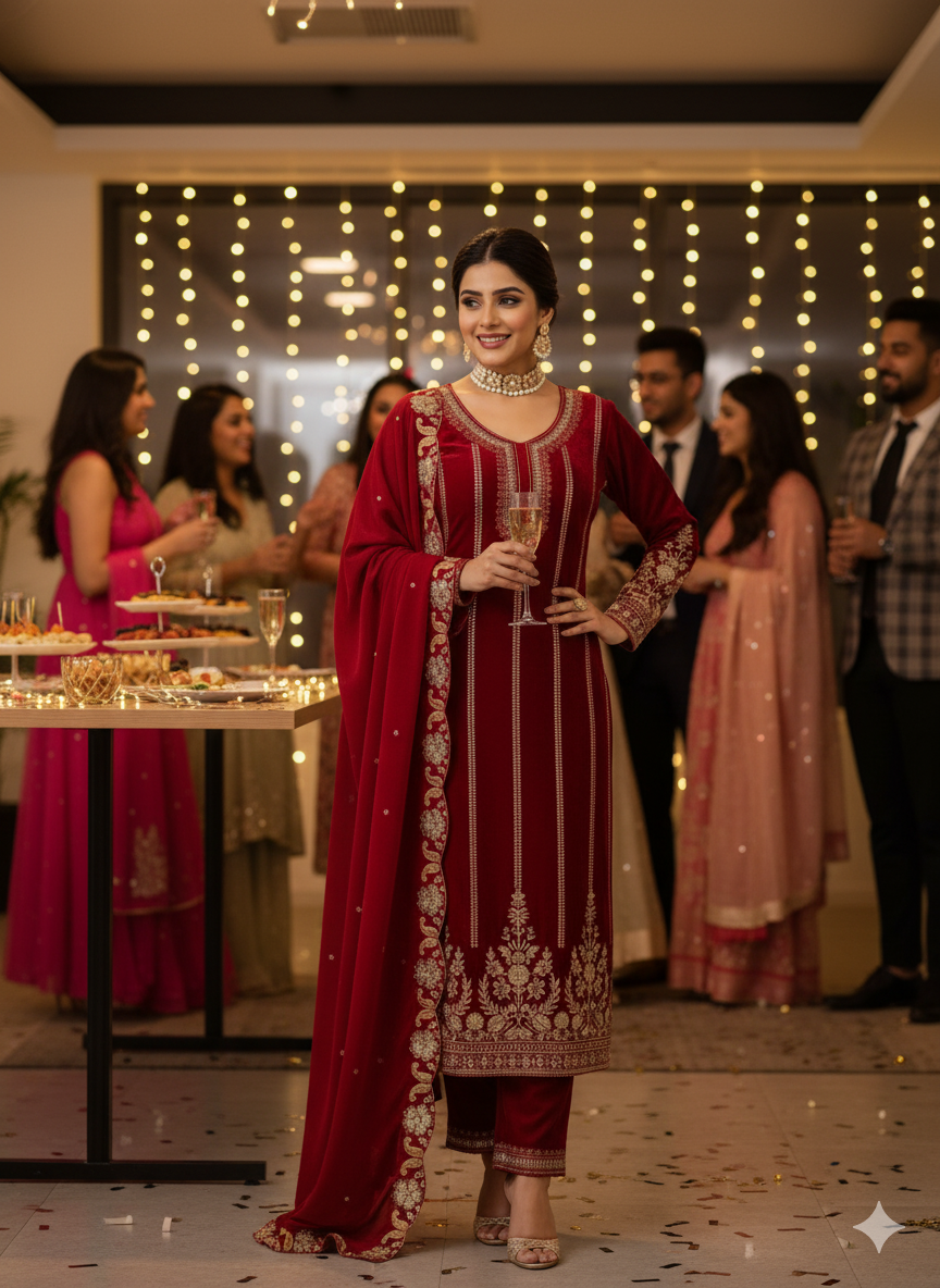 Premium Velvet 3-Piece Suit – Heavy Work Elegance! - ST - 1134 💎 💃