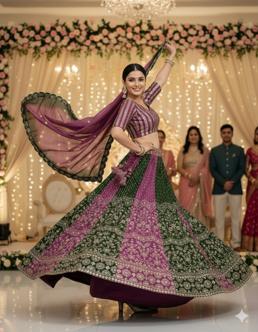 Regal Radiance – Chinon Silk Designer Lehenga ✨💜💜✨