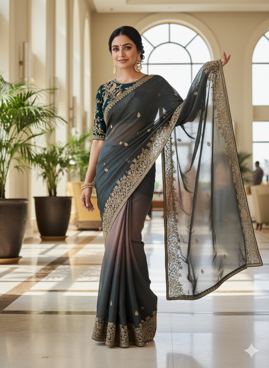 Shaded Space Silk Saree – Elegance That Shines! -NC-5489 🌈✨💖
