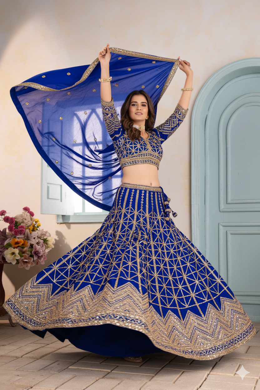 Regal Charm – Chinon Silk Embroidered Lehenga Choli ✨💜💜✨