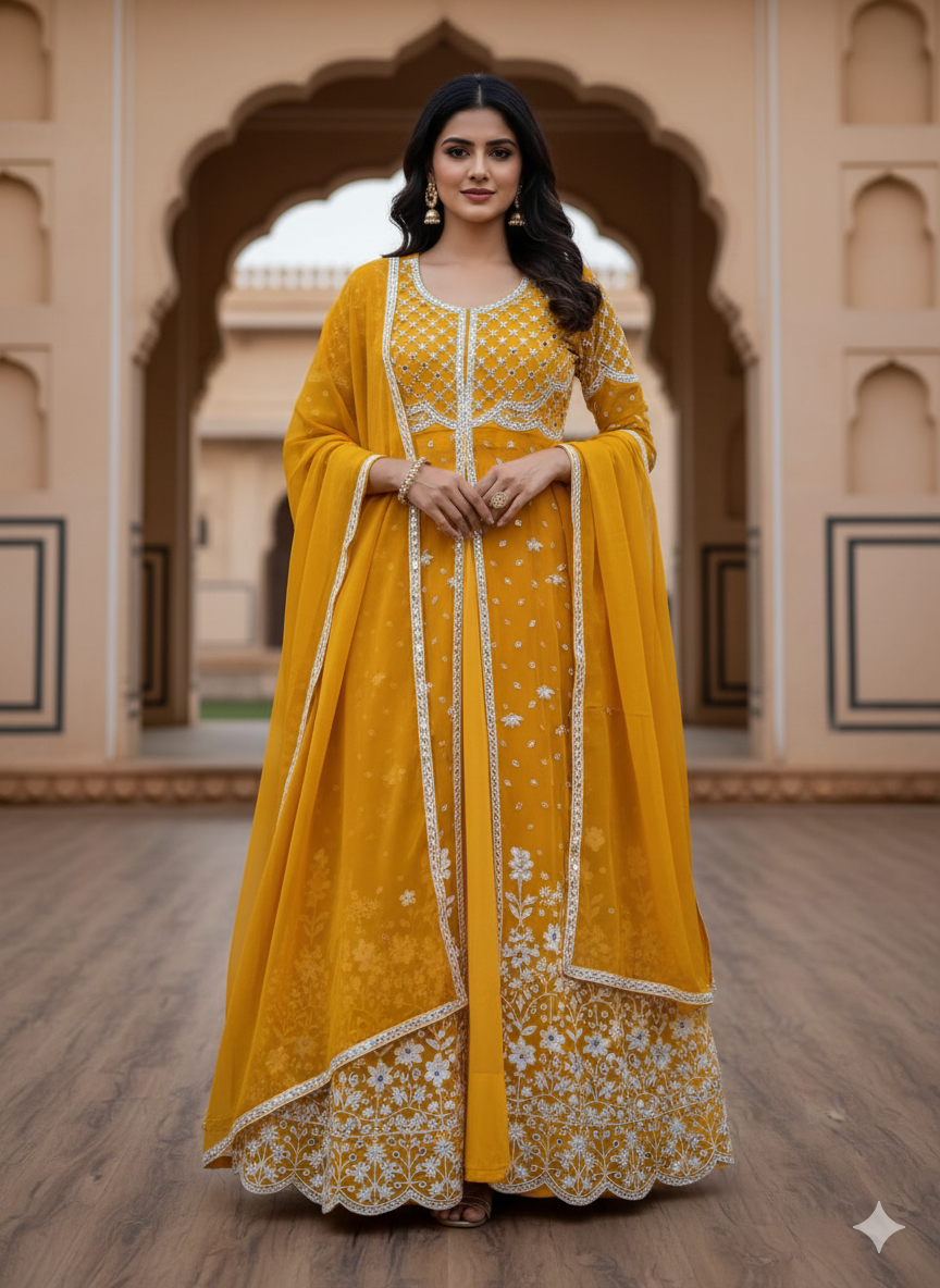 Georgette Embroidered Gown–Lehenga Set-KD-1055 💃✨