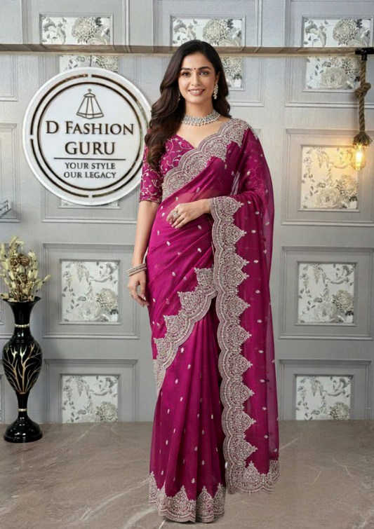 🌟 Fendi Chiffon Designer Saree – A Symphony of Elegance 🌟