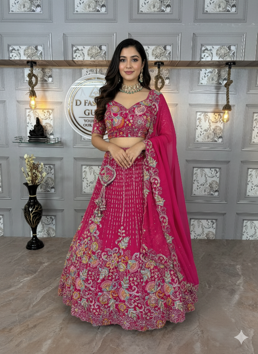 Premium Faux Georgette Embroidered Lehenga Choli Set with Dupatta | 4 Meter Flare | Semi-Stitched