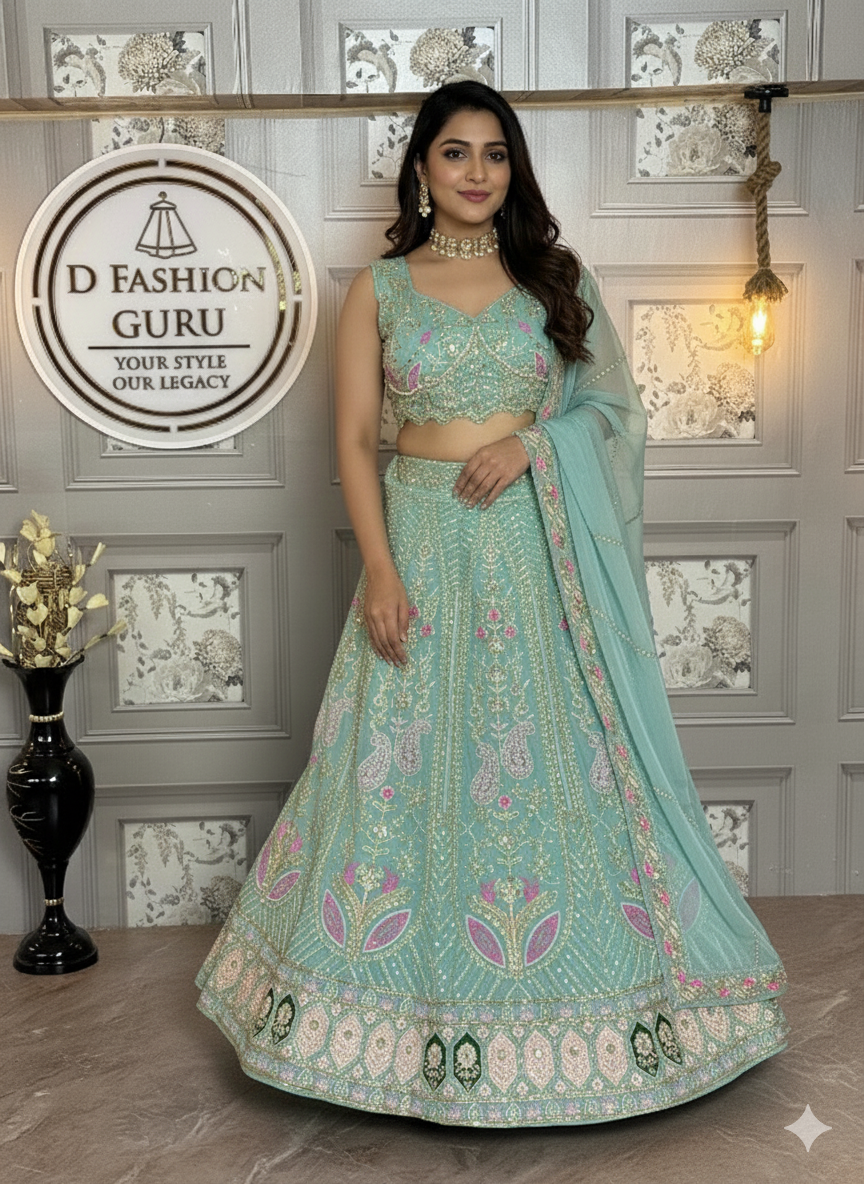 ✨ Elegant Tabby Silk Lehenga with Sequins & Pearl Magic-1651 👑💃