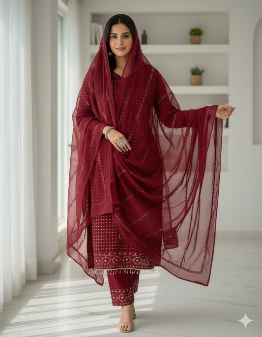 💃 Maroon Majesty Suit Set Collection-DVD-5056 ✨