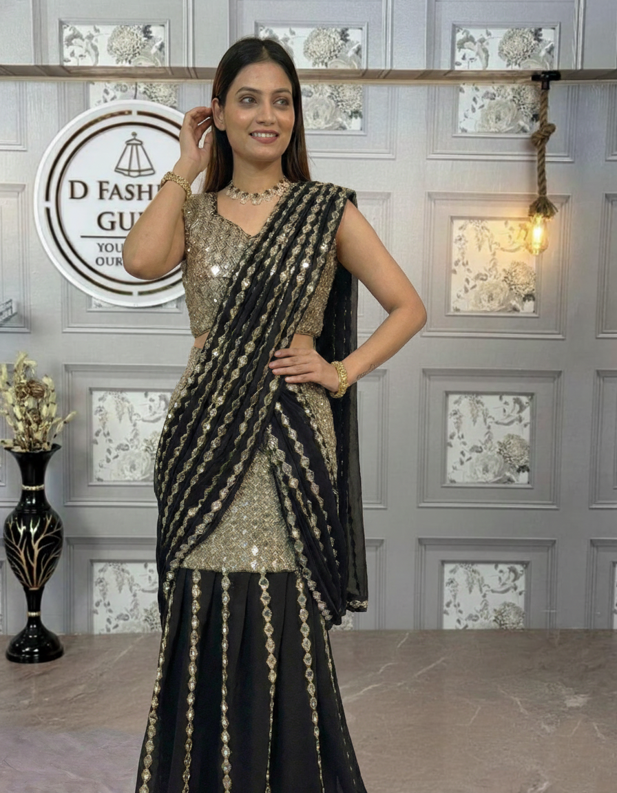 DFG Luxe Mirror-Embroidered Ready-to-Wear Saree-DFG-1812