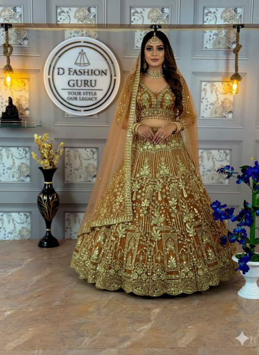 Premium Soft Net Lehenga with Coding Sequins Embroidery & Matching Dupatta