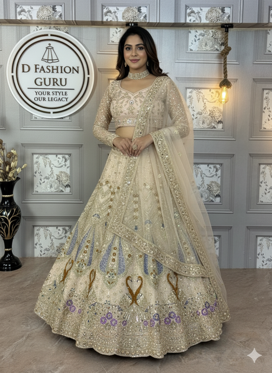 Premium Soft Net Lehenga Choli Set with Coding Sequins Work | Semi-Stitched