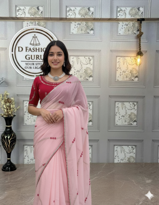 ✨ Elegant Charm – Designer Crunchy Silk Saree ✨