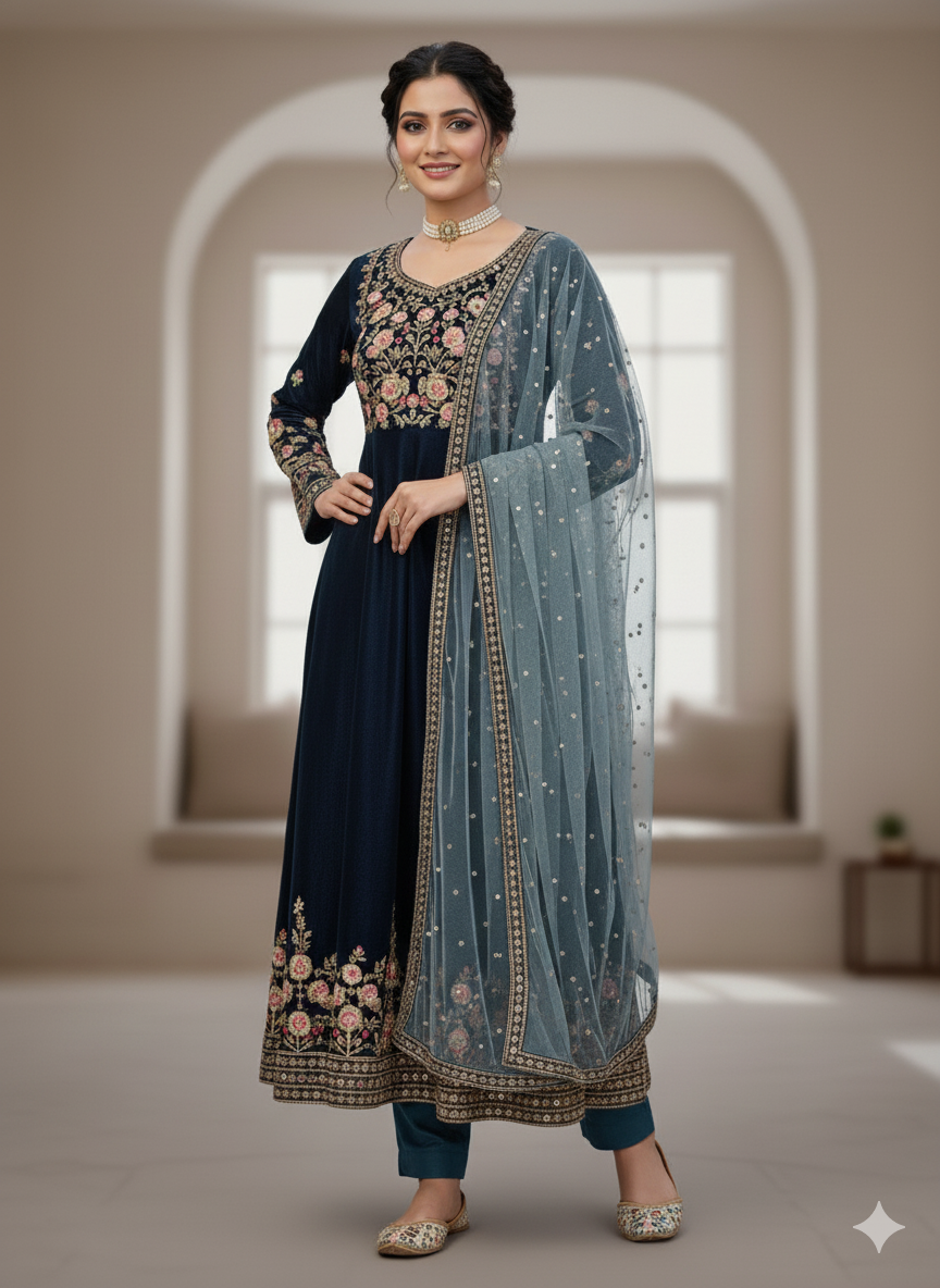 💫 Premium Velvet Elegance Suit Set – Shine in Style - KD - 1488 👗✨