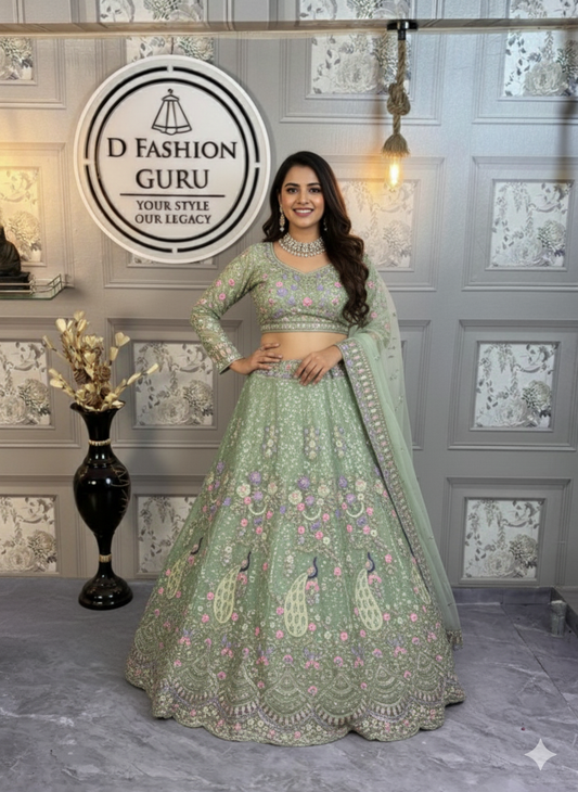 ✨ Luxury Pista Designer Lehenga with Blouse & Dupatta