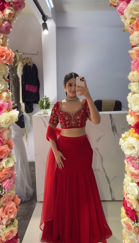 DFG Series - Faux Georgette Lehenga Saree Set-QRC-390