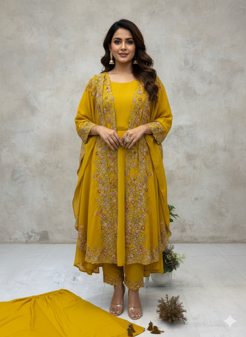 Trendy 3-Piece Kurta Plazzo Suit Set with Shrug-BE-406 ✨ 💃🌸