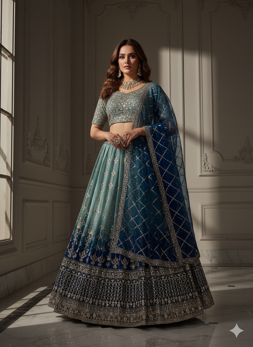 Royal Charm – Faux Georgette Designer Lehenga ✨💙💙✨