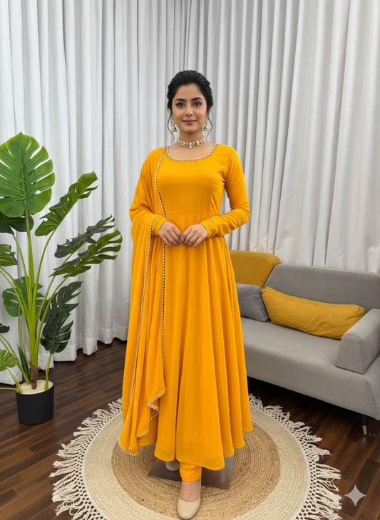Handcrafted Charm Anarkali for Your Haldi Day! 🧚‍♀️💛