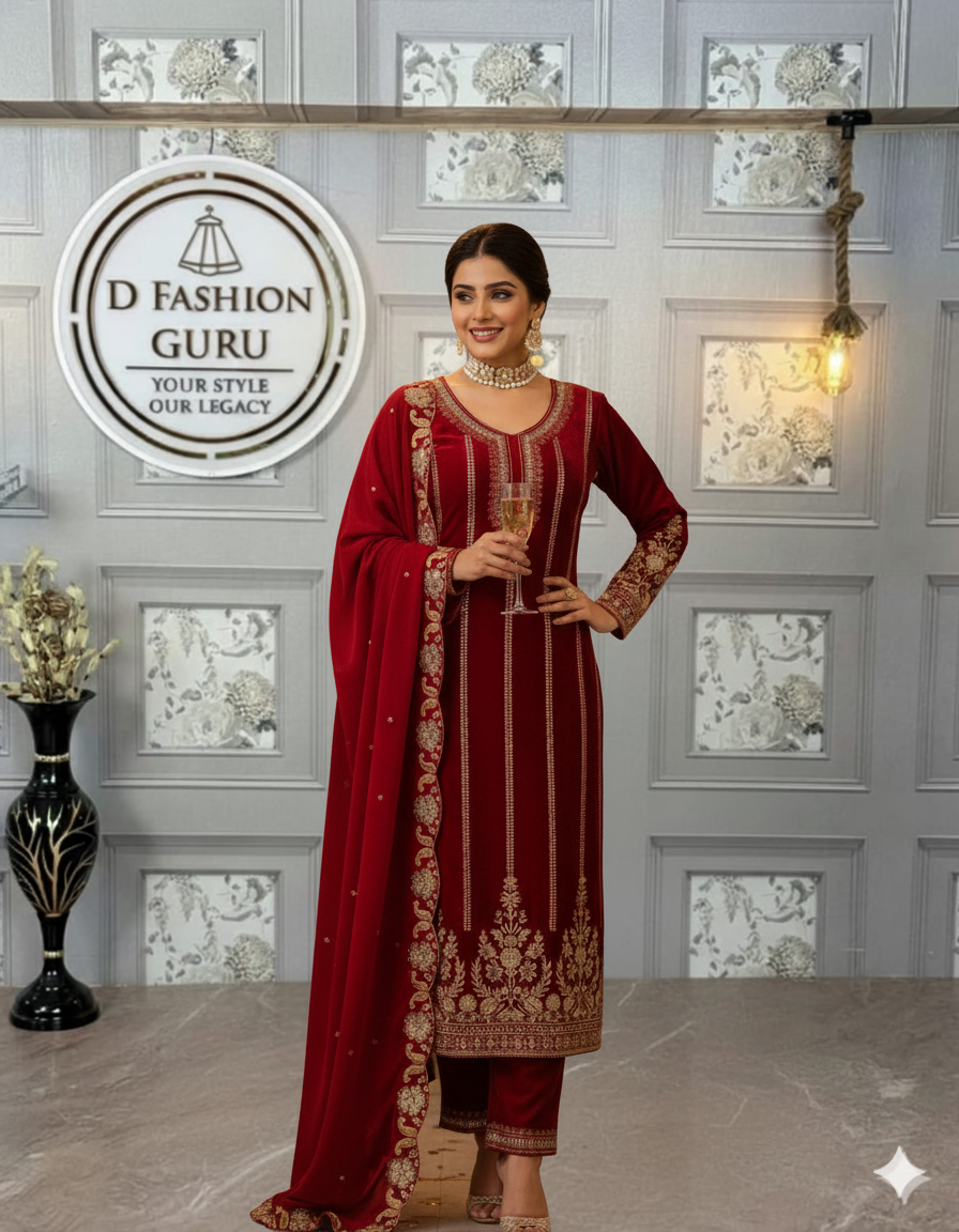 Premium Velvet 3-Piece Suit – Heavy Work Elegance! - ST - 1134 💎 💃