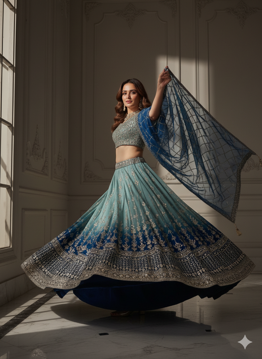 Royal Charm – Faux Georgette Designer Lehenga ✨💙💙✨