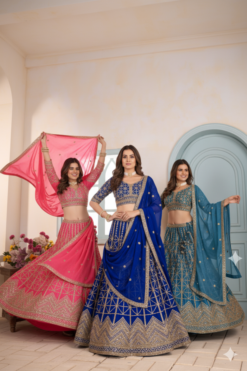 Regal Charm – Chinon Silk Embroidered Lehenga Choli ✨💜💜✨