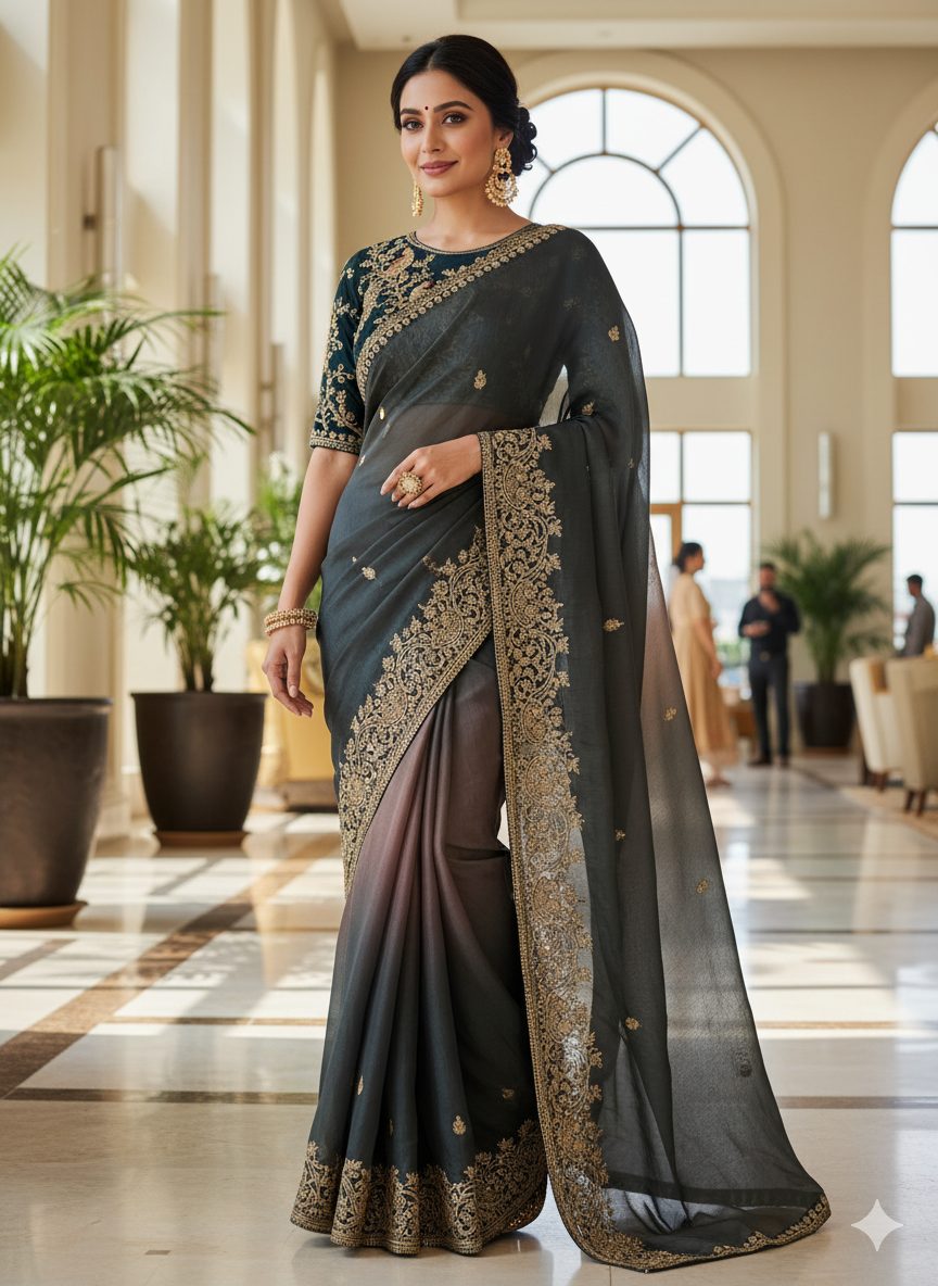 Shaded Space Silk Saree – Elegance That Shines! -NC-5489 🌈✨💖