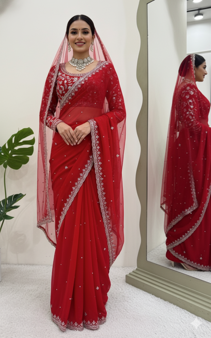 ✨ Elegant Charm – Designer Crunchy Silk Saree ✨