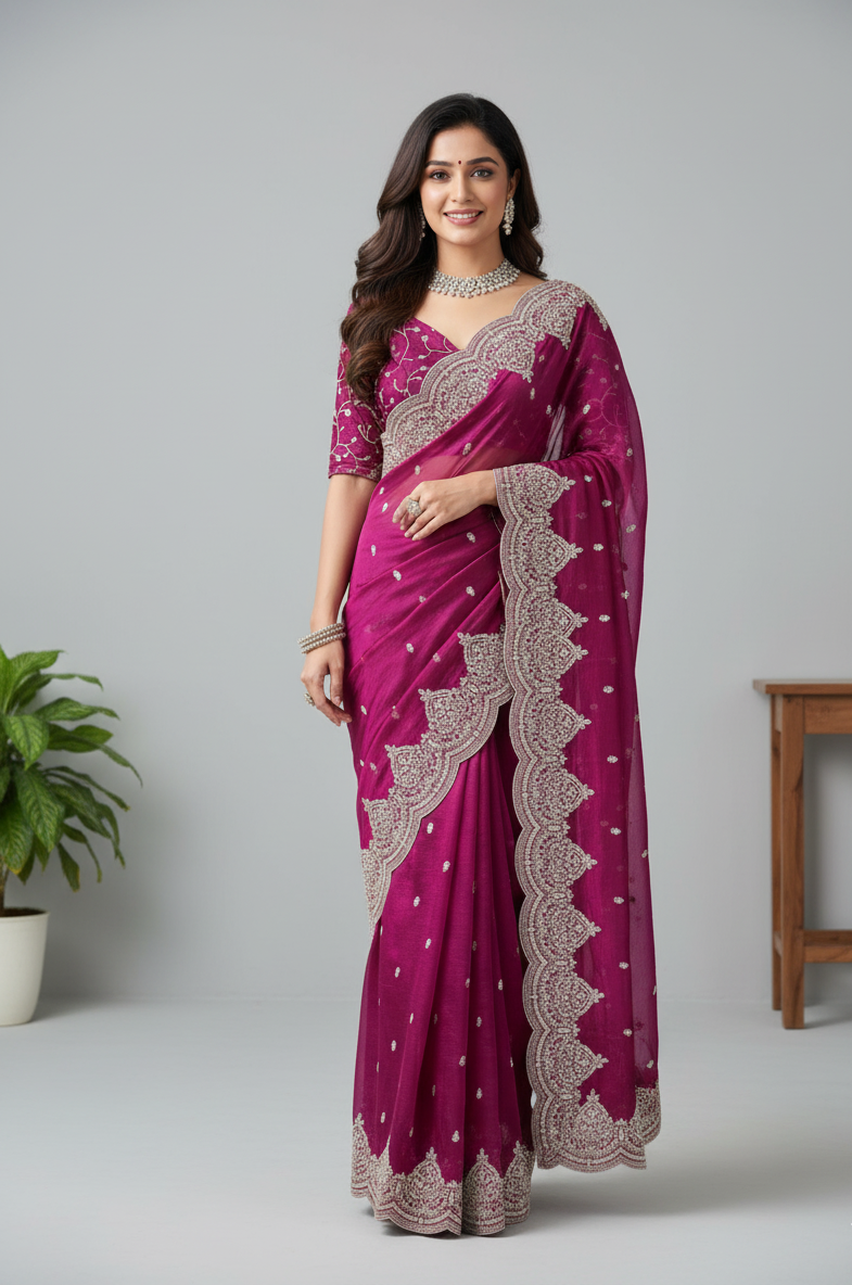 🌟 Fendi Chiffon Designer Saree – A Symphony of Elegance 🌟