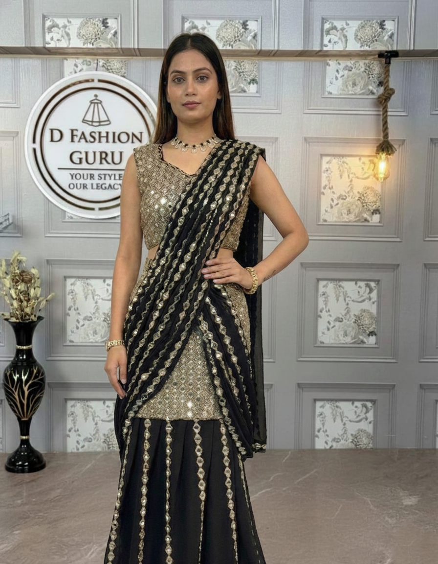 DFG Luxe Mirror-Embroidered Ready-to-Wear Saree-DFG-1812