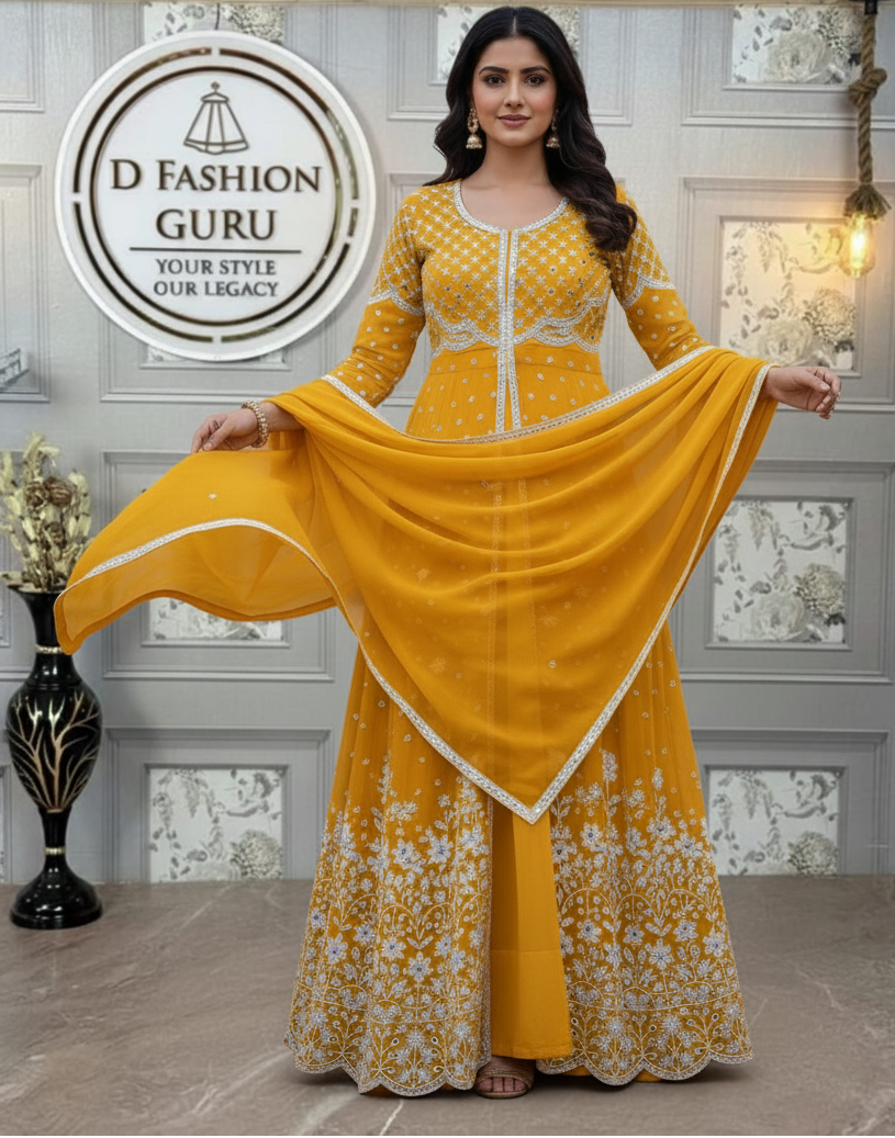 Georgette Embroidered Gown–Lehenga Set-KD-1055 💃✨