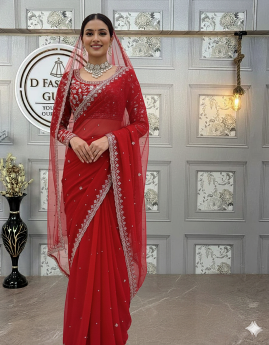 ✨ Elegant Charm – Designer Crunchy Silk Saree ✨