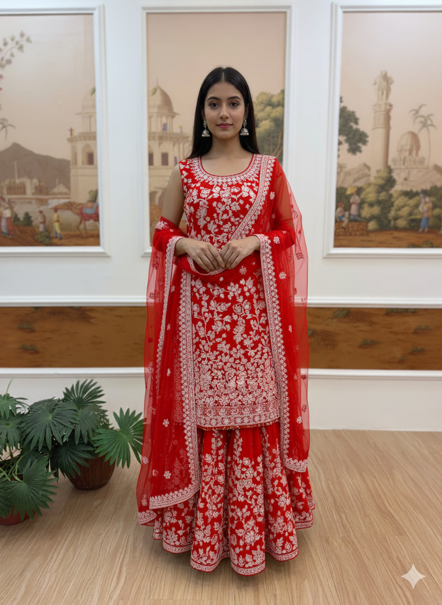 Festival Special Georgette Sharara Suit – Heavy Embroidery!-ST-1132 💃