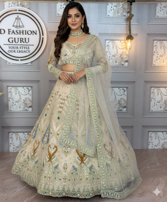 Elegant Soft Net Lehenga with Coding Sequins Embroidery & Dupatta