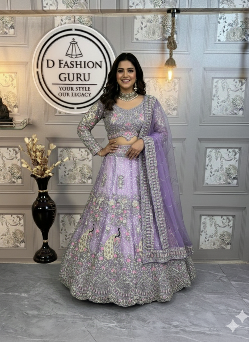 💜 Lavender Butterfly Net Sparkle Lehenga -1676-LIGHT-PURPLE💃 💜