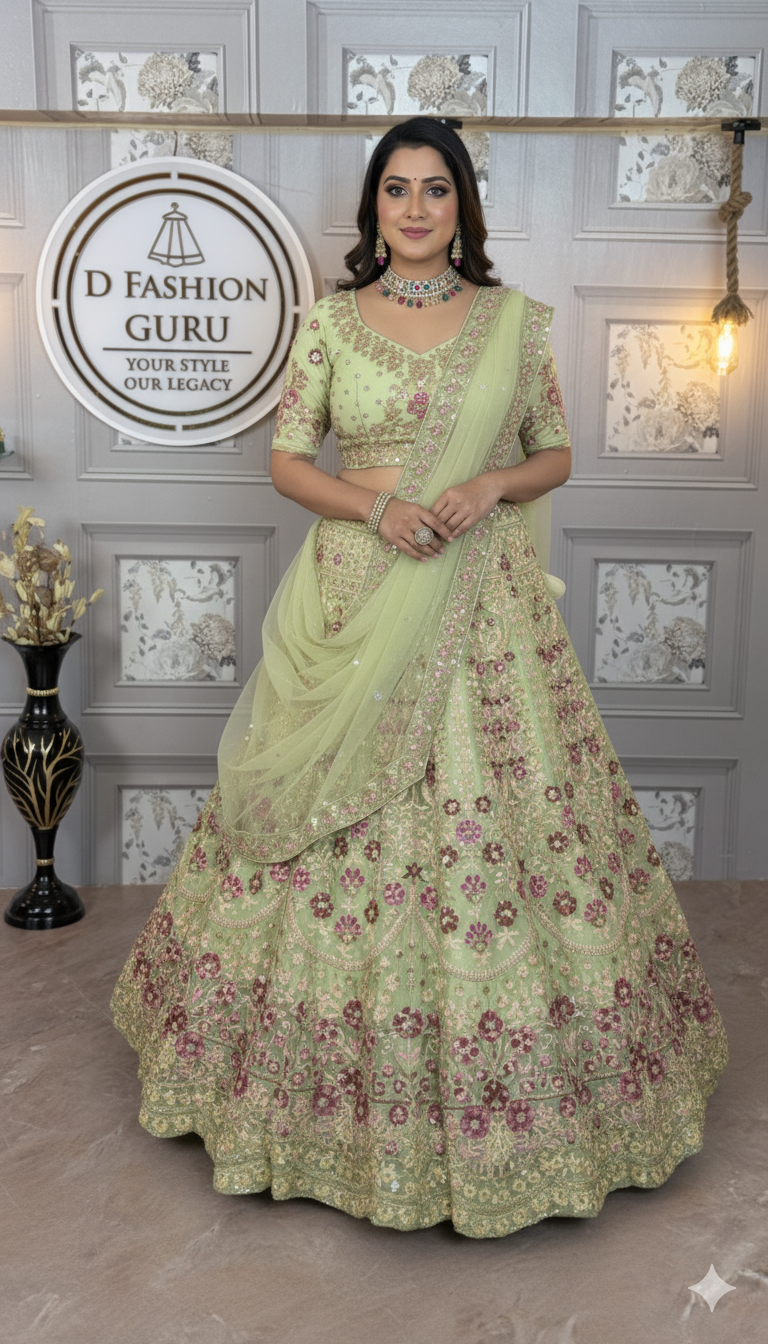 🌟 Grand Sparkle Soft Net Lehenga Set-1776-Beige 🌟