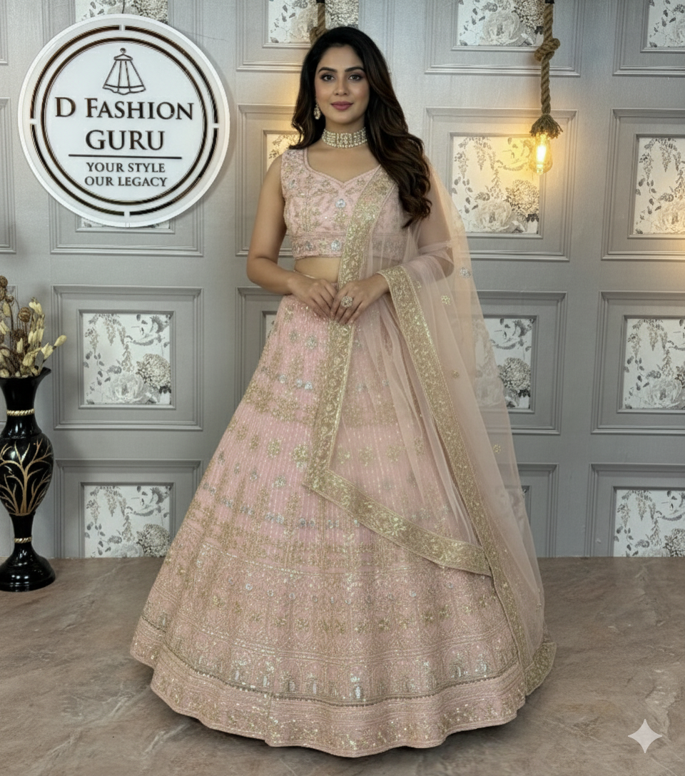 ✨ Grand Butterfly Net Lehenga with Sequins Glow-1652-PINK 💃🌟